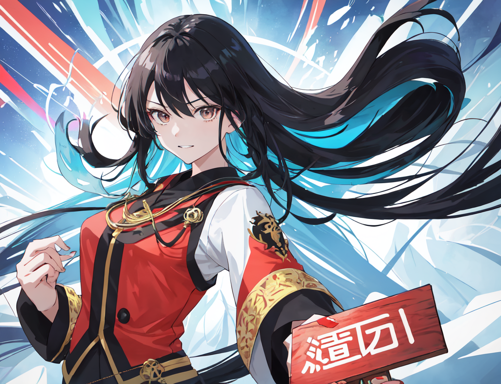 long_hair, black_hair, 1girl, solo, looking_at_viewer, long_sleeves, floating_hair, brown_eyes, very_long_hair, parted_lips, wide_sleeves, outstretche